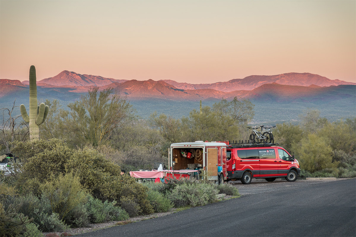 Western Spirit van loaded with camping equipment.